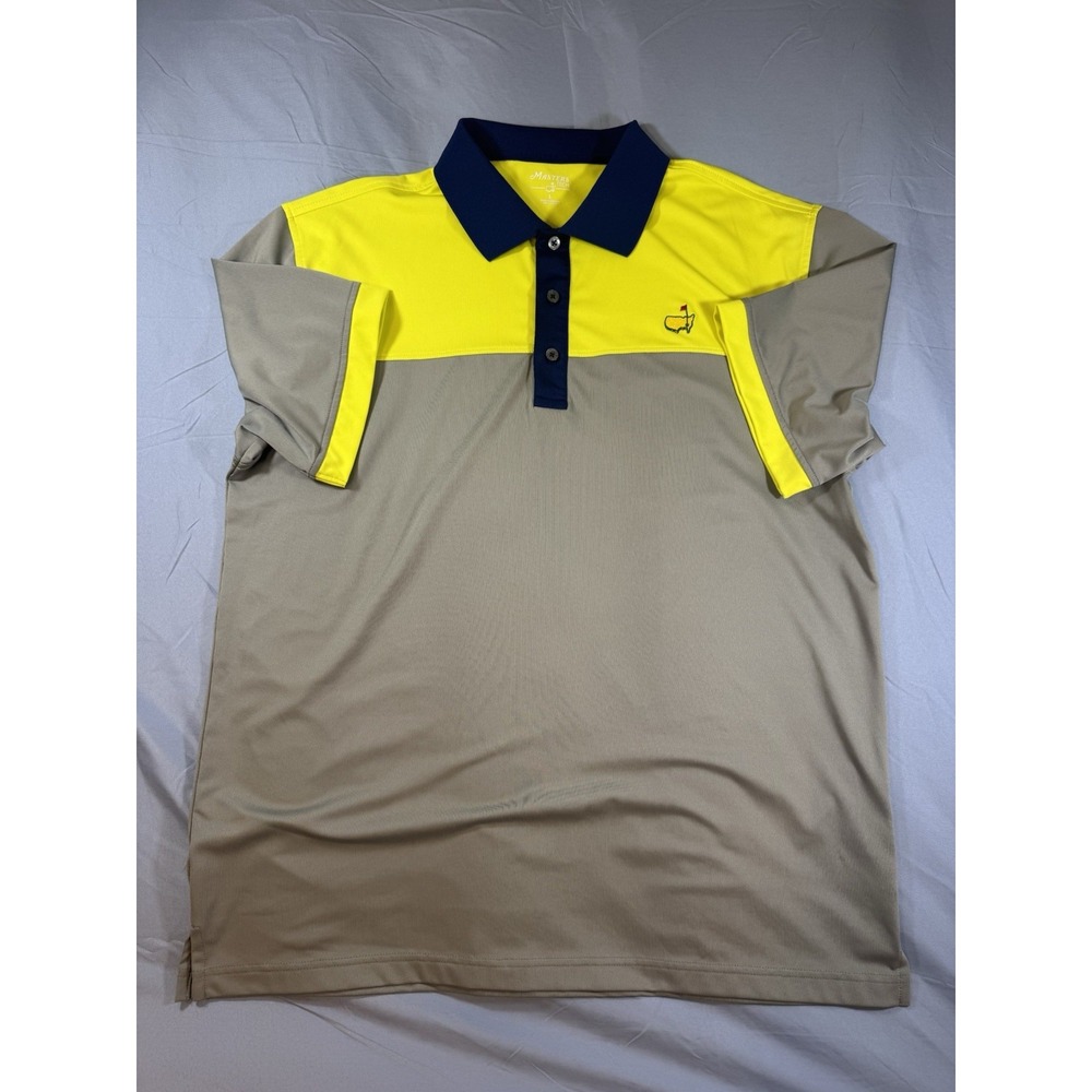 Masters Tech Men's Grey & Yellow Golf Polo Size Large Masters Logo